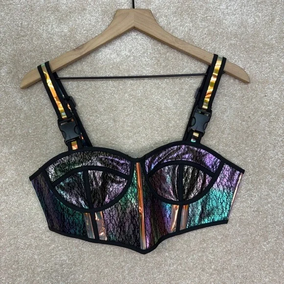 Dolls Kill Holographic Lace Crop Top - Picture 1 of 8